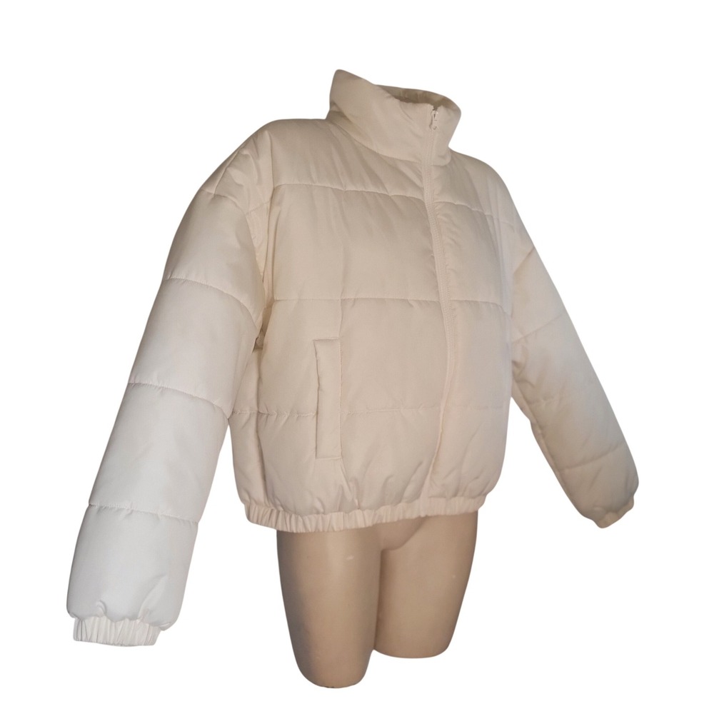 Abound Cream Puffer Jacket Quilted Mock Neck Zip Front Oversized M winter casual
